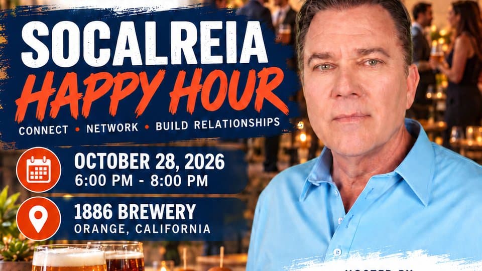 SoCalREIA Happy Hour, October 28, 2026, 1886 Brewery in Orange, hosted by Kevin Brunner